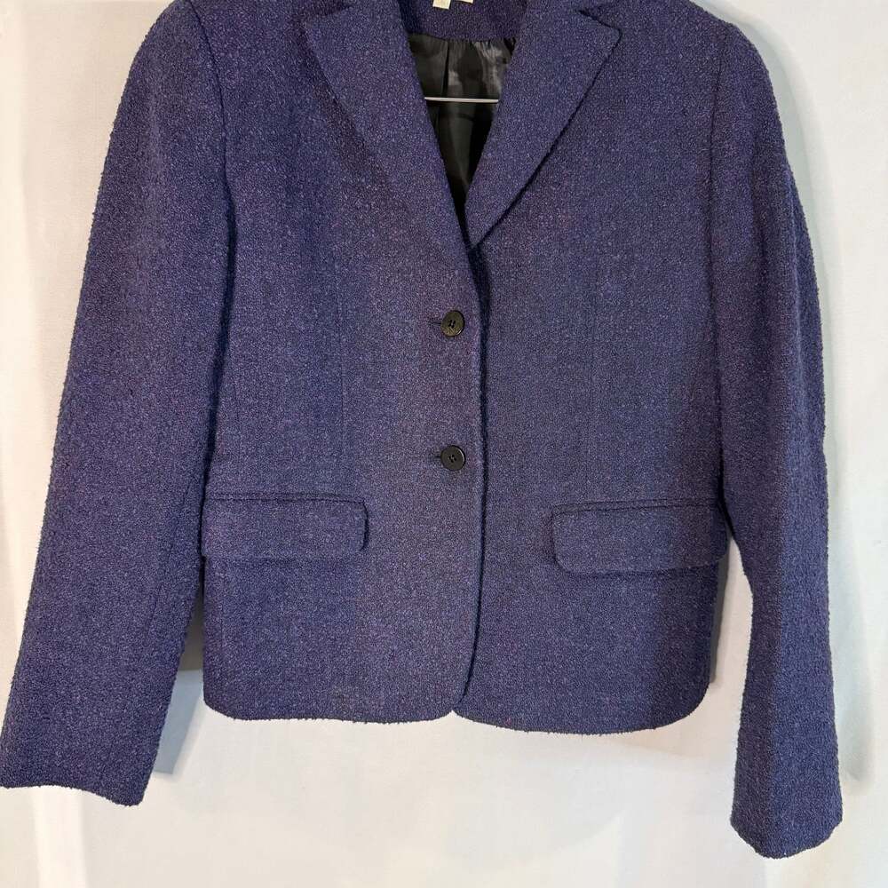 Corbin Collections Women's Purple Wool Tweed Two-Button Blazer Jacket
